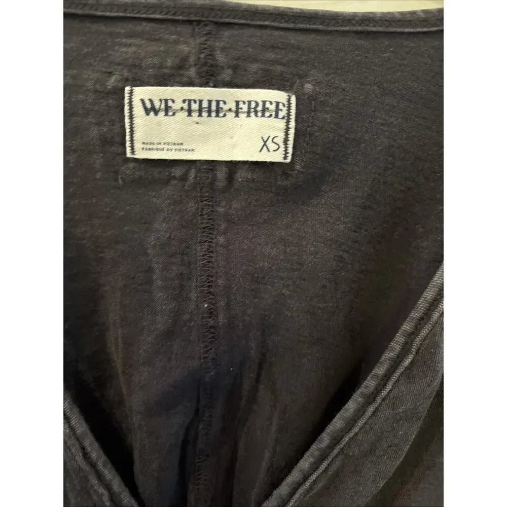 FREE PEOPLE Ivy Tee Charcoal Long Sleeve Shirt 100% Cotton ~ XS Grunge Whisygoth